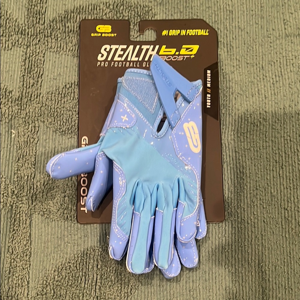 Grip Boost Stealth 6.0 Blue Football Gloves - Youth Medium